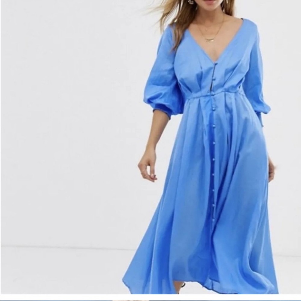 Free People Later Days Midi Maxi Dress Bottom Slit Back Net Mesh Blue